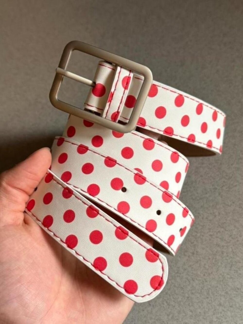 White Red Polka Dot Rectangular Buckle Belt Y2K Coquette Preppy OS